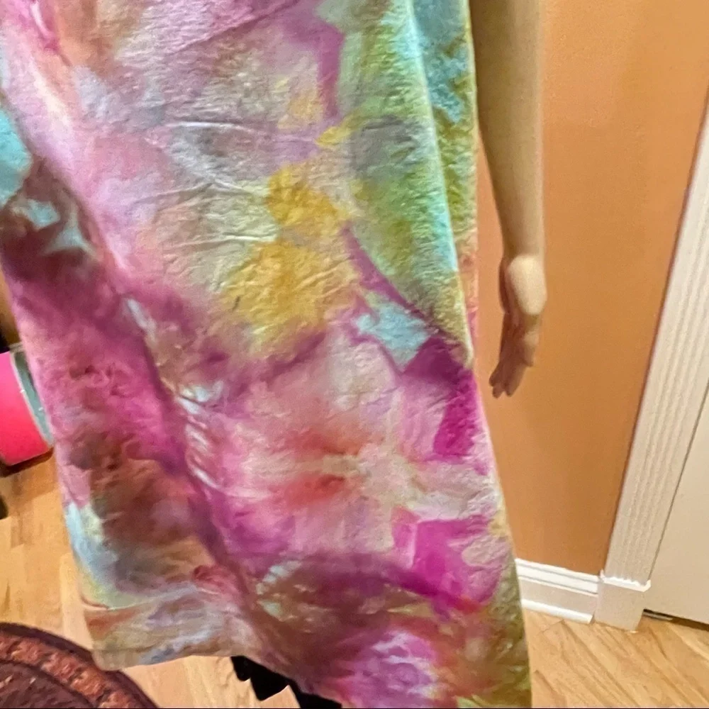 Tie Dye large Japanese wrap around apron matching toque chef's hat rainbow